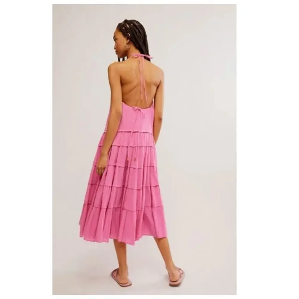 NEW Free People Somewhere Sunny Drop-Waist Midi Dress Size Medium